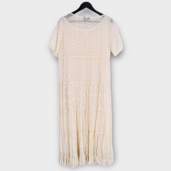 Vintage Alexander Brown Crinkle Eyelet Lace Layered Slip Embroidered Maxi Dress - Picture 7 of 9
